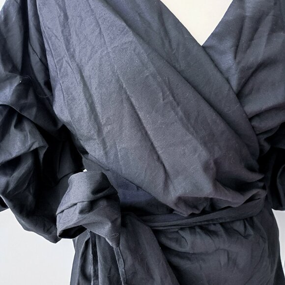 Step in Style Black Wrap Top with Puff Sleeves – Size Small - Picture 3 of 5